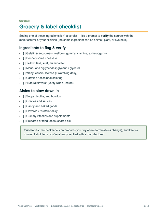 Grocery and label checklist page